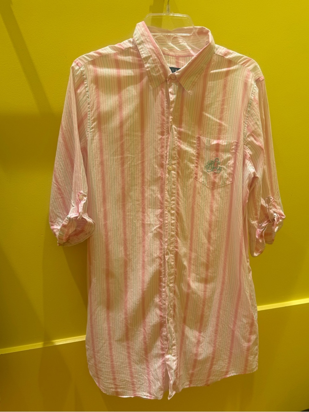 Lauren Ralph Lauren Pink & White Striped Button-Down Tunic Shirt